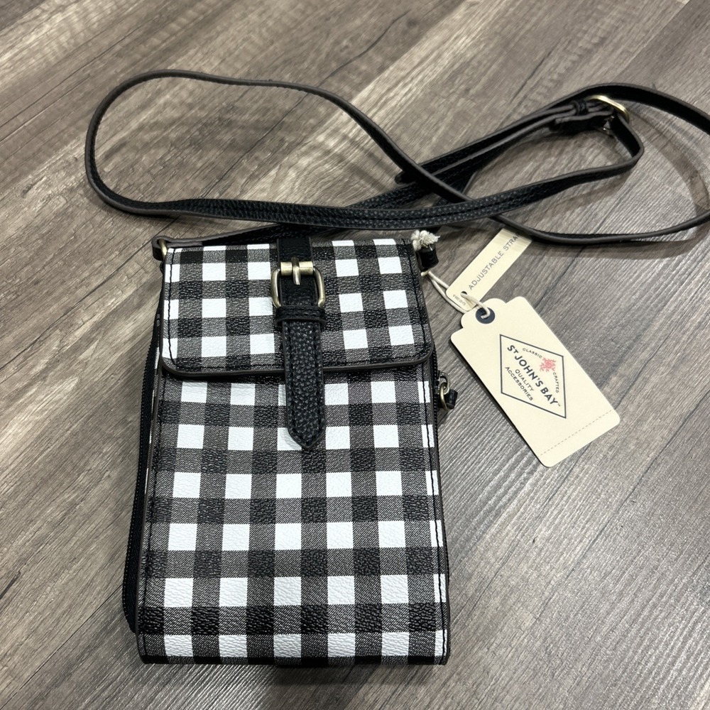 New St. John's Bay Black GINGHAM and White Plaid Crossbody Bag Purse